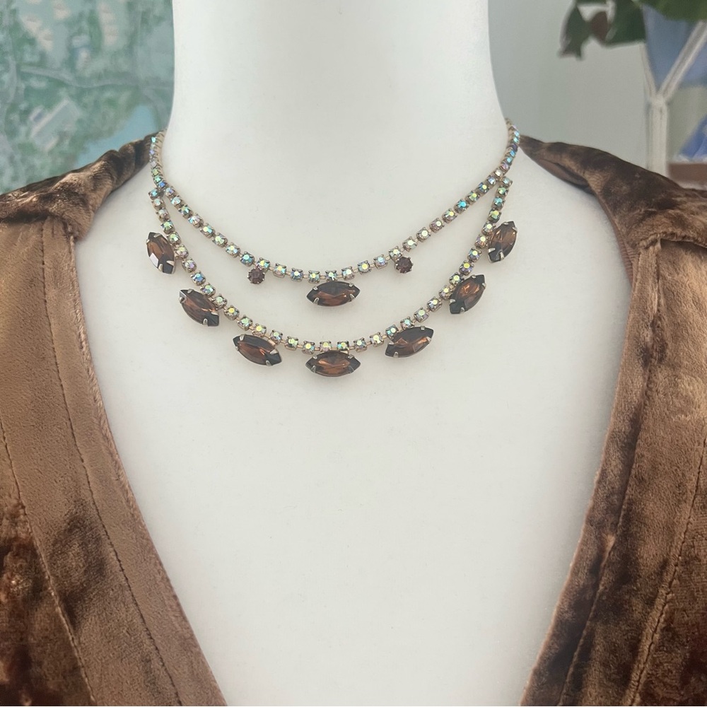 Vintage Elegant Rhinestone Brown and Gold Women's Necklace